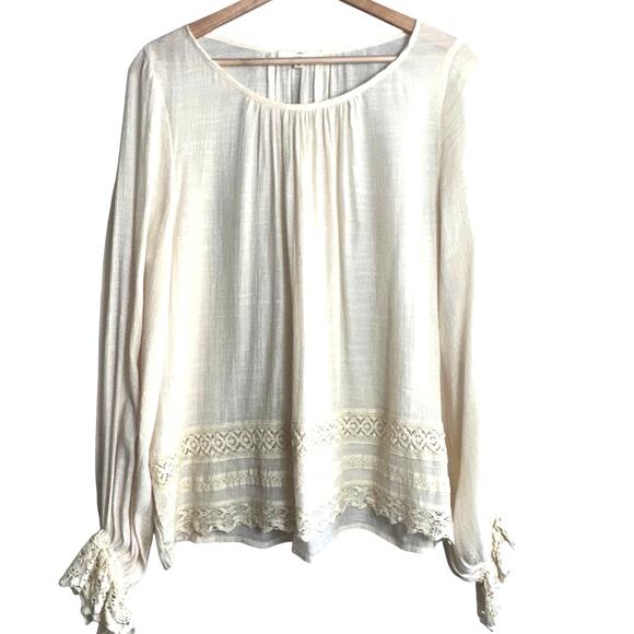 Entro Ivory Boho Lace Trim Peasant Top Medium - Picture 1 of 6